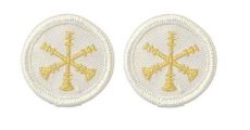 3 Crossed Bugles Metallic Gold on White 1.5" Circle, PAIR