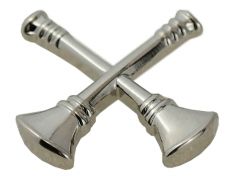 Captain 2 SILVER Crossed Bugles Collar Insignia, 3/4" High Clutch Back